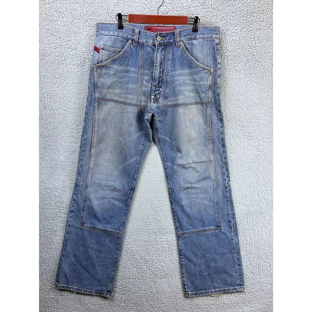 Parasuco Ergonomic Baggy Wide Leg Jeans Mens 38 Blue Y2K Vintage Denim Flawed